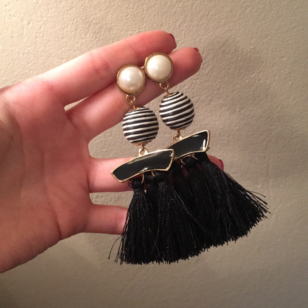 Fun Black & White Fashion Tassel Earrings